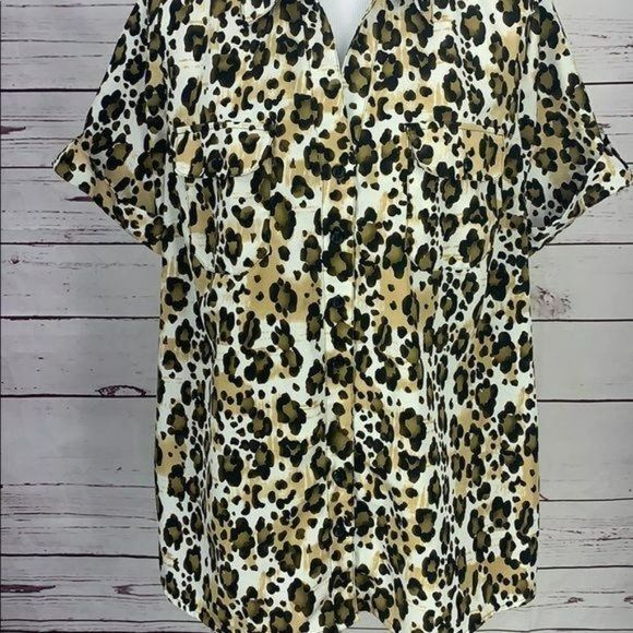 Essentials 0X Leopard Print Button Down Blouse - Picture 5 of 8